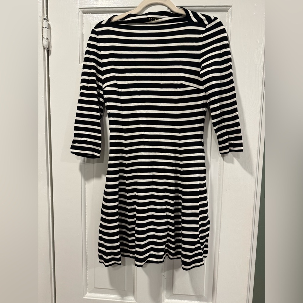 Kate Spade Broome Street Black White Stripe Fit & Flare Ponte Dress Size XS